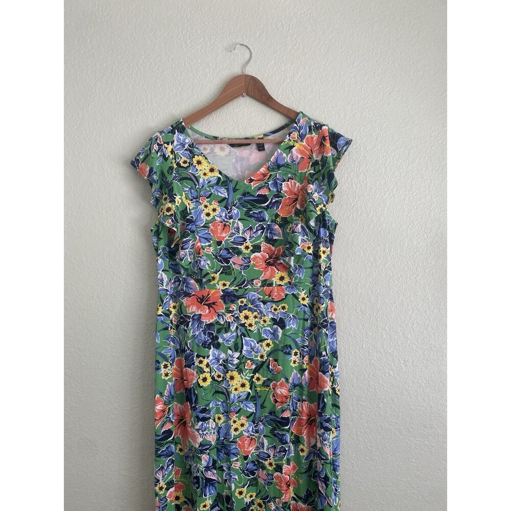 C. Wonder Tropical Floral Midi Dress LP Cottagecore Summer Ruffle V-Neck - Picture 9 of 13